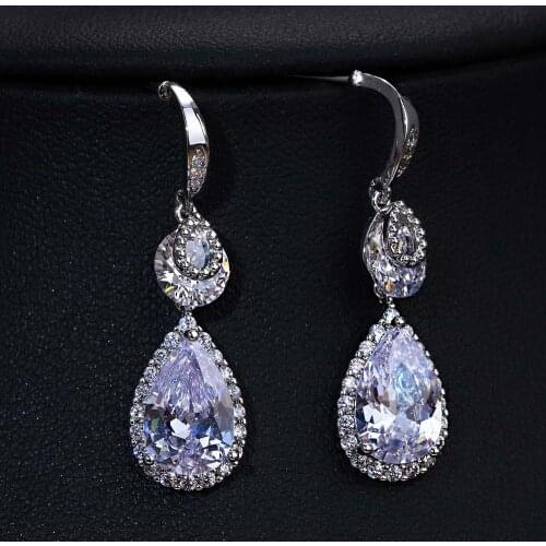 Ekopdee New Arrival Wedding Jewelry Classic Exquisite Zircon Earrings For Women Big Crystal Water Shape Cubic Zirconia Earring
