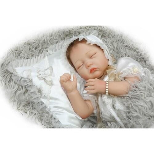 Exquisite baby reborn doll 22inch white dress soft silicone reborn baby girl doll play house toys gift