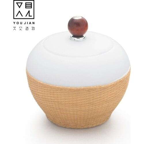 Tea pot ceramic Dehua white porcelain tea pot bamboo silk button porcelain small mini portable tea storage pot
