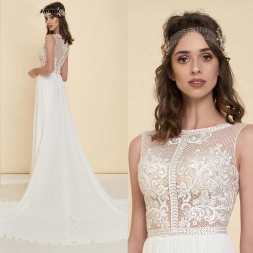 High Neck Appliques Lace A-Line Chiffon Wedding Dress 2021 Vestido De Noiva Bridal Gown Robe De Mariage Court Train