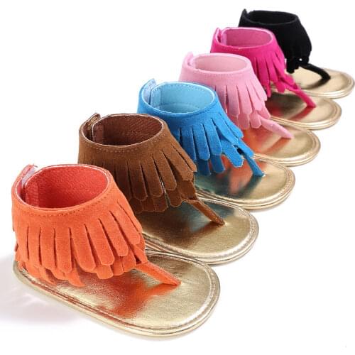 6colors Summer New T style PU Suede Leather Double Tassel baby moccasins Soft sole Anti-slip Baby infant Baby sandals