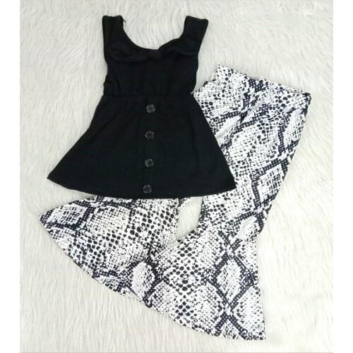 Toddler girl summer fashion outfit black top match Serpentine bell pants kids sleeveless clothing set girl boutique outfit