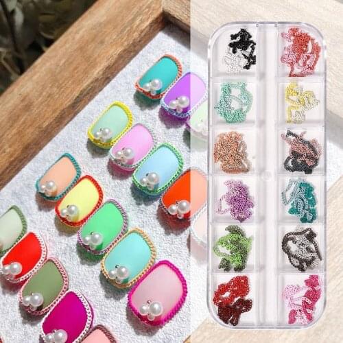 Fashion Retro Gold and Silver Multicolor Multi-element Style Design Diamond Chain Mixed Set Metal Chain Decoration Nail Tools