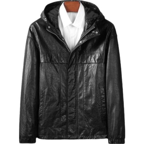 Men 2021 Spring Autumn and Winter Casual Motor Hooded Leather Jackets Coat Men Autumn Outwear Fashion Hat Leather Jacket Men