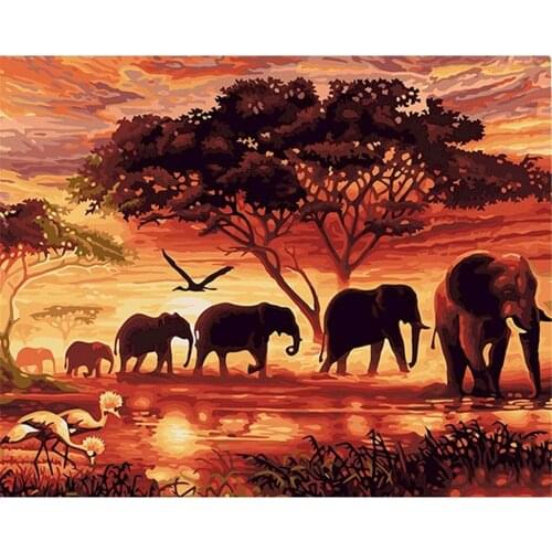 Landscape Elephant Animal DIY Embroidery 11CT Cross Stitch Kits Needlework Craft Set Cotton Thread Printed Dropshipping