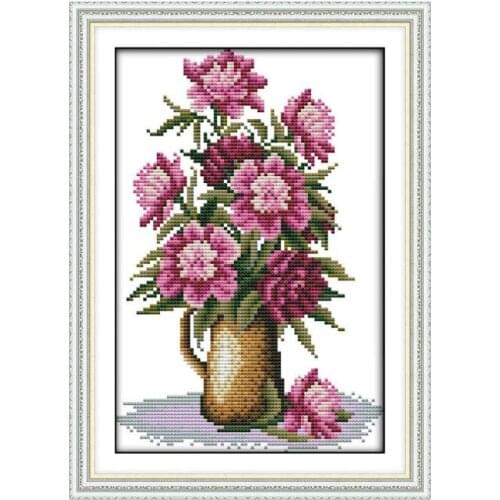 Pink Flower cross stitch kit DMC color cotton thread 14ct 11ct count print canvas stitches embroidery DIY handmade needlework