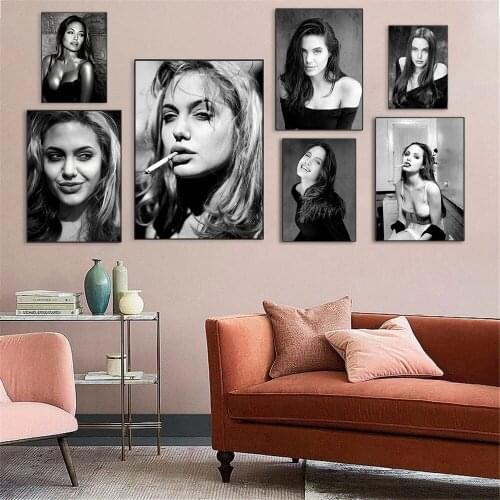 Angelina Jolie Movie Star Acrtess Wall Art Canvas Print Sexy Woman Painting Black And White Smoking Poster Pictures Home Decor