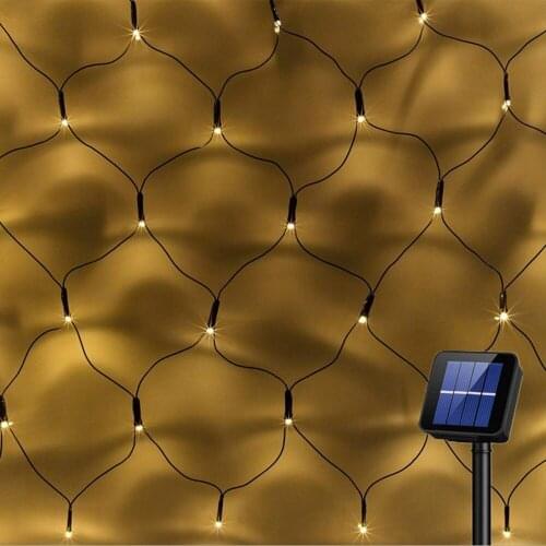 Window Curtain Garland Light Solar Powered Led Net Mesh Fairy String Light for Christmas Wedding Home Decoration