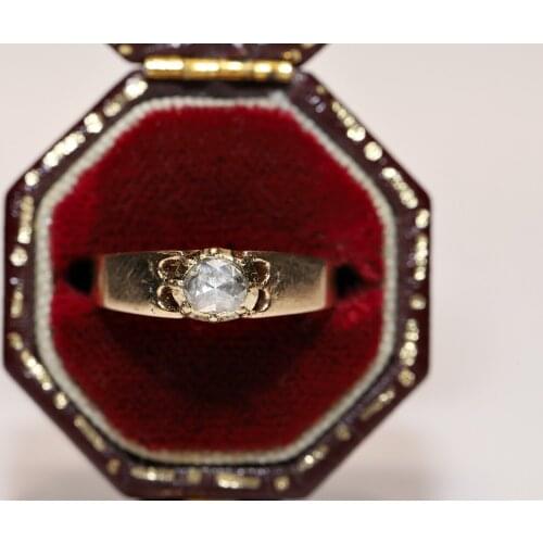 Antique Original Victorian 14k Gold Natural Rose Cut Diamond Decorated Pretty Solitaire Ring