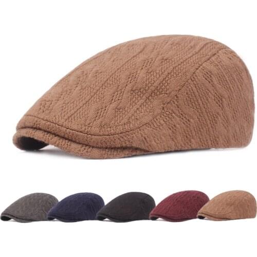 Autumn and Winter Mens Beret Thick Warm Hat Breathable Unisex Adjustable Ladies Knitted Wool Hat Forward Hat