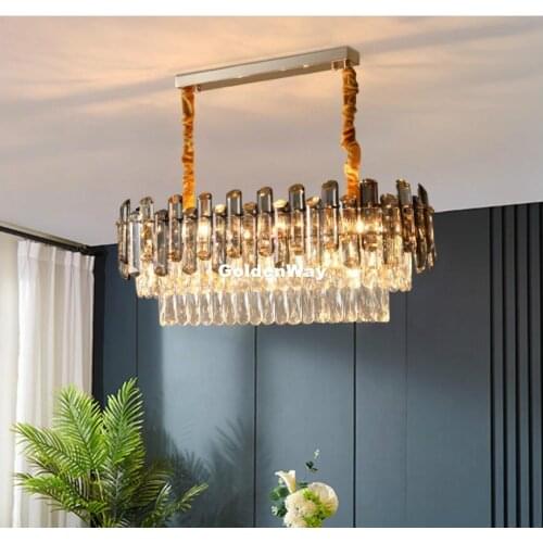 Nordic Modern Rectangular Crystal Pendant Lights Deco Hang Lamp for Restaurant Living Room Bedroom Study Home Lighting Fixtures