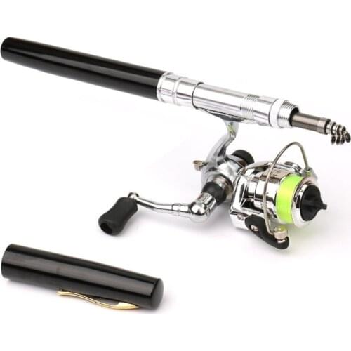 Mini Portable Pen Type Fishing Rod Telescopic Fishing Pole with Metal Fishing Reel Outdoor Fishing Tackle Accessories
