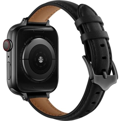 Strap for Apple watch 6 5 band 40mm 44mm 38mm 42mm series 6 5 4 3 SE 14MM width slimmer Genuine Leather watchband bracelet