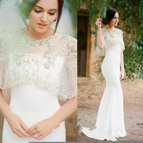 Romantic Lace Wedding Cape Wrap Beading Crystal Custom Made Women Bolero Jacket Luxury Bridal Shawl