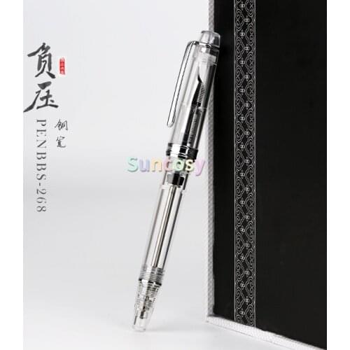 Penbbs 268 Vacuum Filling Fountain Pen Fine Nib Clear Acrylic, Piston Absorption System Collection Pen Box Set