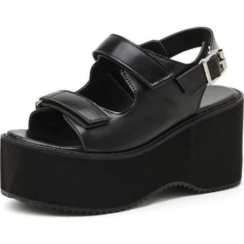 Summer shoes Ladies Sandals Vintage Buckle Punk Gothic Shoes Platform Chunky Heels Open Toe Gladiator sandals Women goth shoes