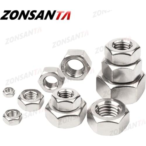 ZONSANTA Metric 304 Stainless Steel Hex Hexagon Nut DIN934 M1 M1.2 M1.4 M1.6 M2 M2.5 M3 M4 M5 M6 M8 M10 M12 M16 M20 Screw Nuts