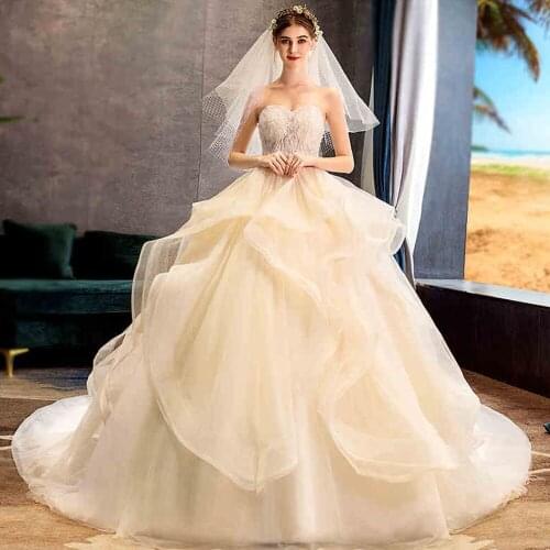 Custom Made Gorgeous Ball Gown Wedding Dresses Vestido De Noiva Princesa See Through Illusion Appliques Beading Princess Gowns