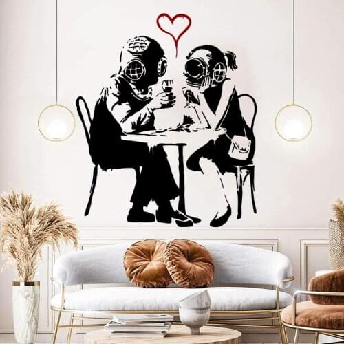 Wedding Banksy Diver Love Street Wall Sticker Bedroom Living Room Graffitti Couple Heart Wall Decal Vinyl Home Decor
