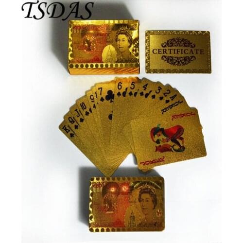 UK Elizabeth Pound Style Gold Plated Poker Playing Cards Full Color Printed UK 50 Pounds Golden Poker Cards Souvenirs Gifts