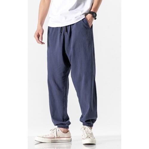 Spring Fashion Brand Solid Linen Pants Men Casual Ankle-Length Loose Harem Trousers Male Joggers Sweatpants M-5XL