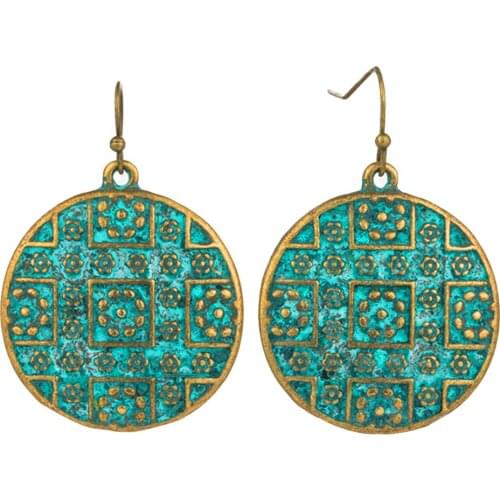 Vintage Bohemian Boho Ethnic Style Piercing Round Carving Women Hook Earrings