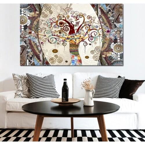 MUTU Vintage Poster Tree of Life Print Abstract Canvas Painting Gold Wall Art Pictures for Living Room Tribe Wall Decor No Frame