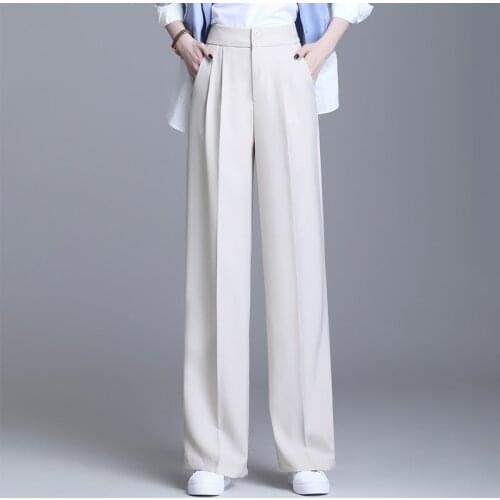 OUMENGKA 2021 Spring New Office Lady Elegant Casual Fashion Straight Wide Leg Black Pants Full Length Trousers Woman Hot Sales