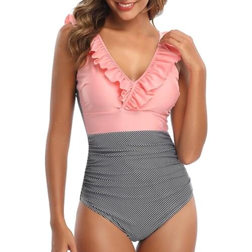 Plus Size Ruffle Women Swimwear Push Up High Waist Swimsuit Tummy Control Large Size Swimming Suit Monokini Bathing Suit S-2XL