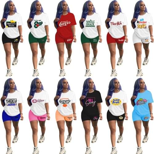 Women Suit 2 Piece Sets Womens Outfits Summer Shorts Sets Short Sleeve T-Shirt+High Waist Shorts Casual Sportswear Two Piece Set