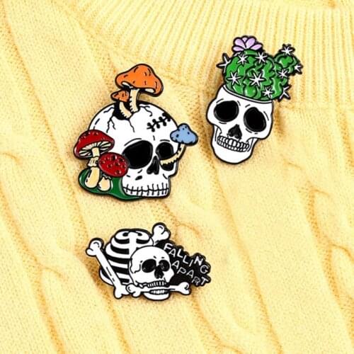Punk Dark Gothic Halloween Pin Dead Lonely Skeleton Enamel Custom Cactus Mushroom Candles Brooches Bag Lapel Pin Badge Jewelry