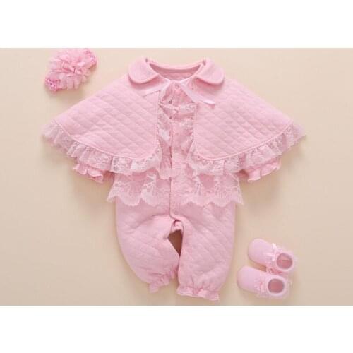 1 set Newborn baby girls fall winter clothes Medium thick warm padded bodysuit & cape & socks& headband outfits baby shower gift