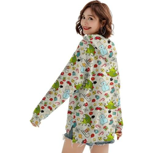 2021 Christmas Cute Snowman Print Tops Women Loose Sweatshirt Winter Pullover Santa Fashion Long Sleeve O-neck Hoodies Female