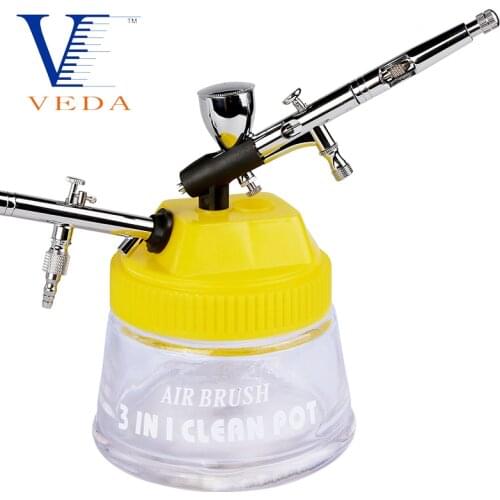 3 In 1 Airbrush Cleaning Bottles Pot Strong Glass Jar Wash Tools Airbrush Stand Station Filters Cleaner Tools