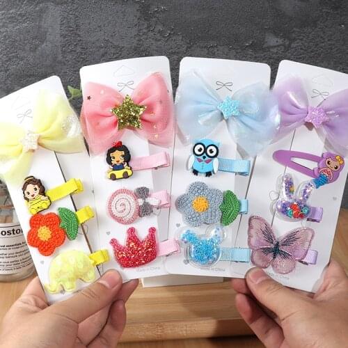 4/5Pcs New Hair Clip Set Girl Cute Hair Bands Hair Accessories Bow Hair Clips Headwear Hairpins Cartoon Hair Band Headdress