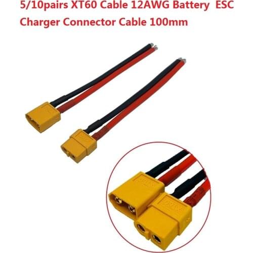 5/10pairs/lot XT60 Cable 12AWG Battery ESC Charger Connector Cable Extension DIY male&female High Quality battery Cable 100mm