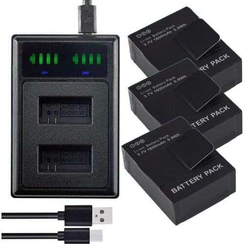 3X AHDBT-301 Battery + LED USB Dual Charger For GoPro Hero3 Hero3 hero 3 Action Camera accessory