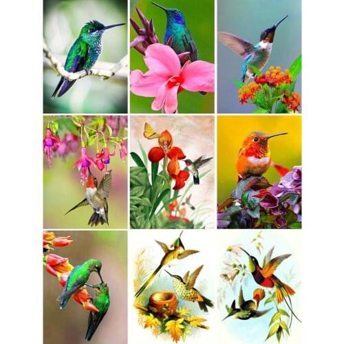 DIY 5D Diamond Painting Hummingbird Flower Cross Stitch Kit Full Drill Embroidery Mosaic Art Picture Rhinestone Home Decoration