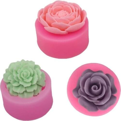 Aromatherapy Candle Silicone Mold Flower Shape Soap Mould 3D Round Flower Candle Mold Chocolate Mold DIY Cake Candy Baking Mould