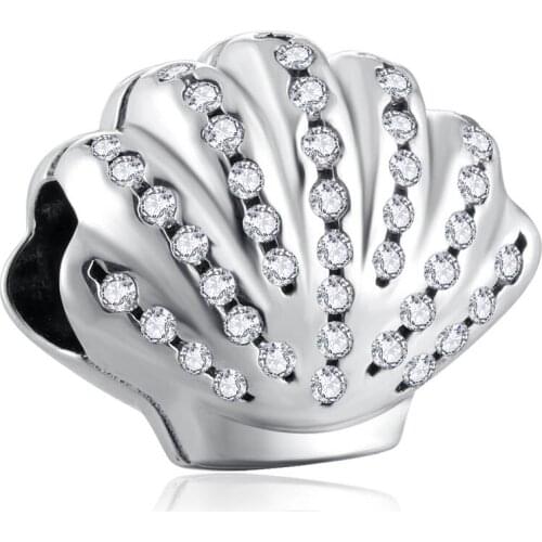 Authentic S925 Bead DIY Jewelry Sparkling Shell Charm fit Lady Bracelet Bangle Clear CZ
