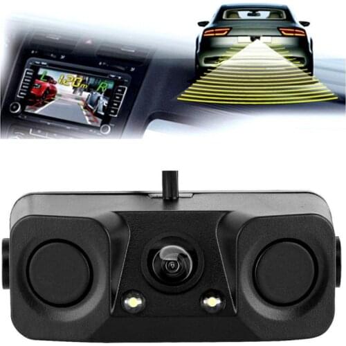 3 In 1 Car Camera Parking Reverse Radar System Backup Camera Radar Sensor 600TVL Wide Angle HD Camera 120° Lens