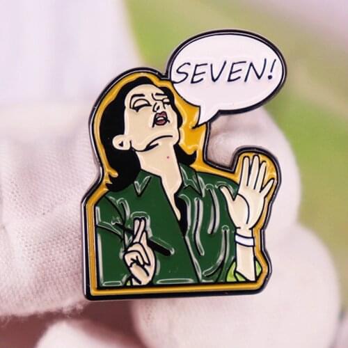 Cartoon Monica SEVEN Friends TV Show Brooch Pins Enamel Metal Badges Lapel Pin Brooches Jackets Jeans Fashion Jewelry Accessorie