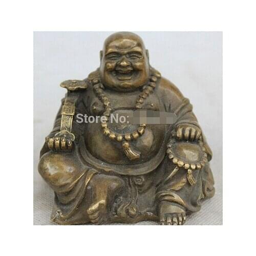 Fast shipping Tibet Buddhism Bronze RUYI Bead Happy Laugh Maitreya Buddha Statue