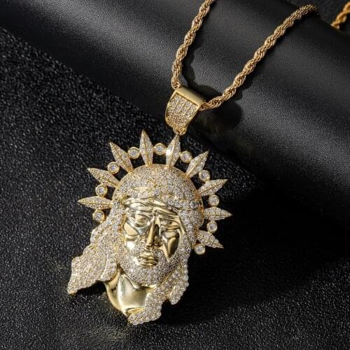 Christ Jesus Portrait Hip Hop Gilded Iced Out Cubic Zircon Pendant Necklace 24'' Chain Fashion Charms Bling Jewelry Accessories