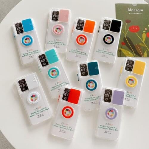 Slide Camera Lens Protection Phone Case For Xiaomi Redmi Note 10 Pro Max 10 4G 10S Soft TPU Shell Ring Holder Stand Back Cover