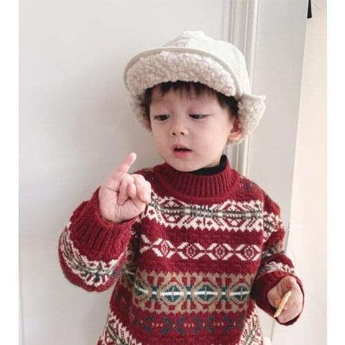 Childrens Cold and Warm Thickening Autumn and Winter Fashion Christmas Sweater Pullover Retro Boys and Girls Bottoming Shirt