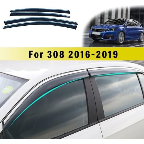 For Peugeot 308 2016 2017 2018 ABS 4pc Car Styling Smoke Window Sun Rain exterior visor Deflectors Guard Auto Accessories