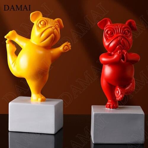 Creativity Yoga French Bulldog Figurine Nordic Modern Resin Painted Animal Decorative Sculpture Ornaments Office Desk Decoration