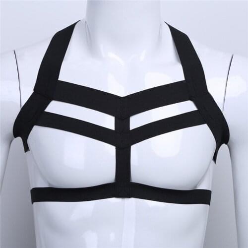 Hot Mens Lingerie Body Chest Harness Bondage Costume Wetlook Halter Neck Nightclub Hollow Out Clothing One Size