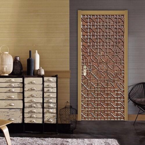 Simulation Bronze Door DIY Door Stickers Home Decoration Wall Stickers Porch Kitchen Art Mural Peel & Stick Waterpoof Wallpaper